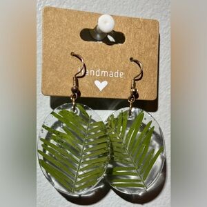 Handmade Green Leaf Resin Earrings